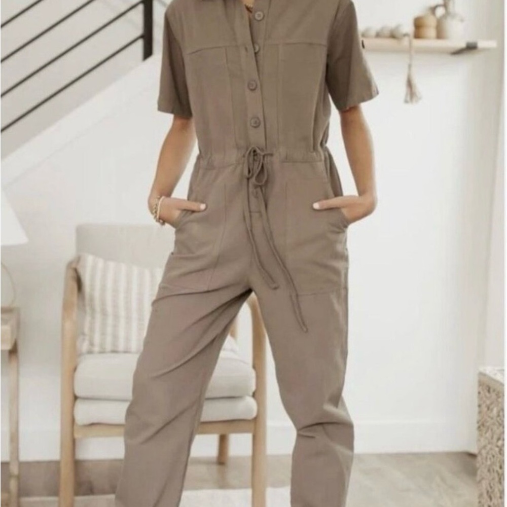 Bohme Taupe Button-Front Jumpsuit